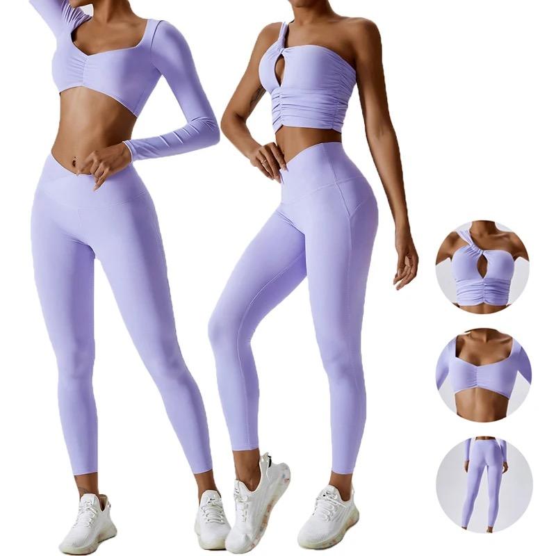 Wholesale Wrinkle Long Sleeve Top Shockproof Bra High Waist Legging Outdoor Gym Fitness Sportswear Suits Yoga Sets Women